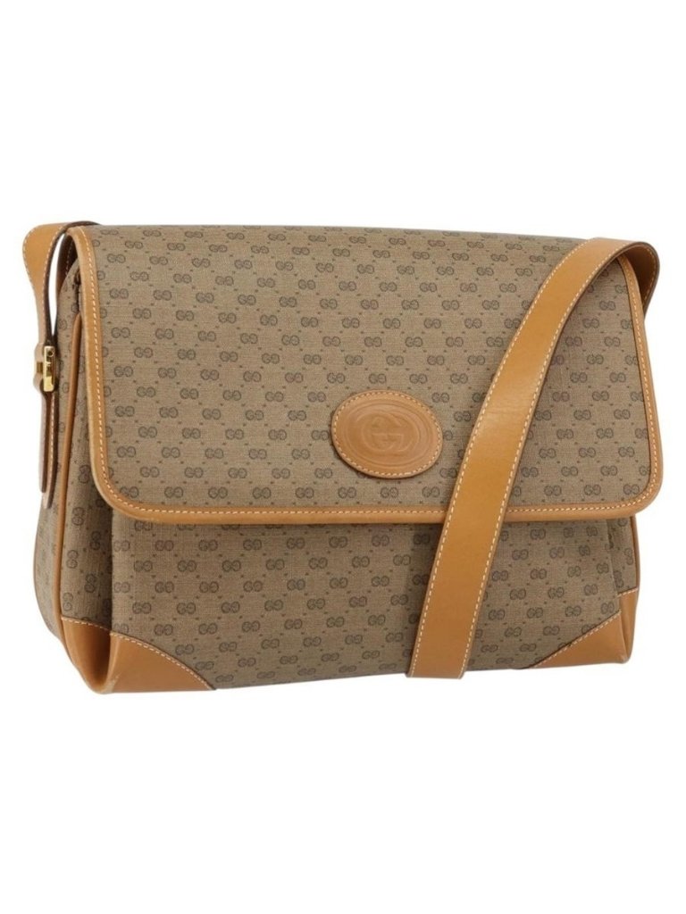 Authentic Gucci Micro Gg Supreme Shoulder Bag Pvc Gold Beige 001 116 0924